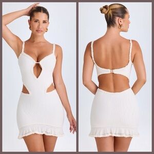 Oh Polly Jovely Ruffle-Appliqué Cut-Out Mini Dress in White